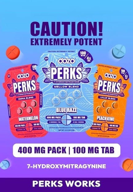 Dozo Perks Extremely Potent 7 - Hydroxy Chewable Tablets 100MG (4 - Count) - Kratom Hood