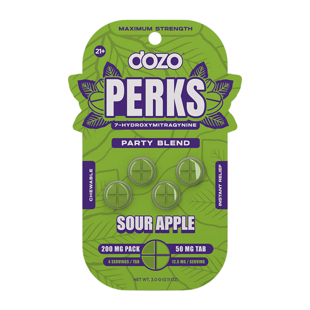 Dozo Perks - Maximum Strength 7 - Hydroxymitragynine Tablets: Sour Apple Party Blend - Kratom Hood