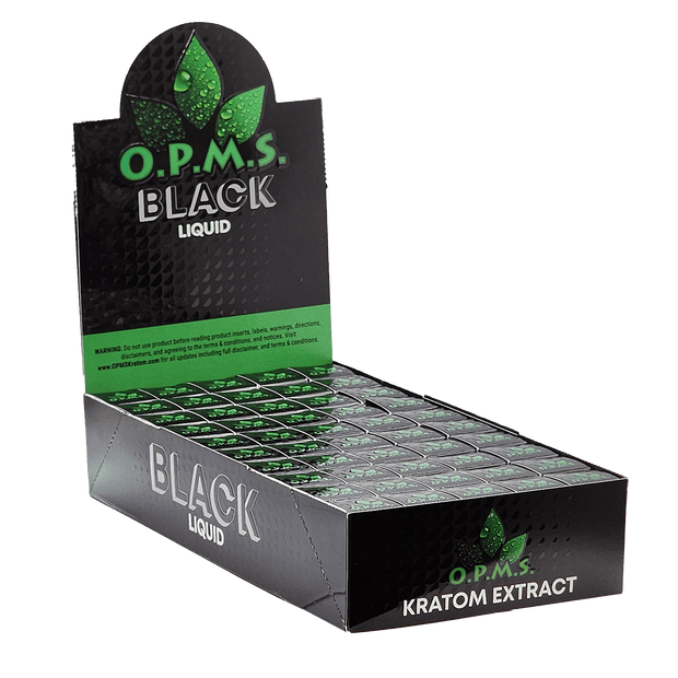 OPMS Black Liquid Kratom Shots - Wholesale Box of 50 (New Packaging!) - Kratom Hood