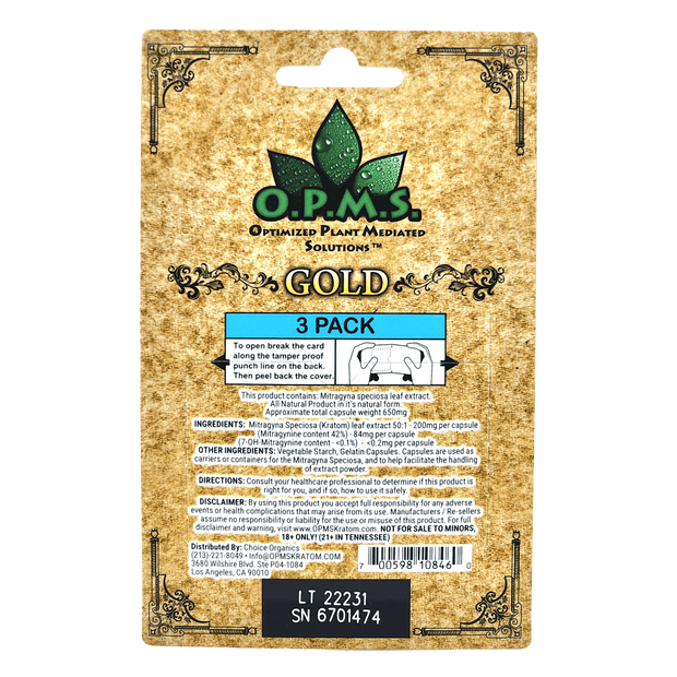 OPMS Gold Kratom Extract Capsules - Wholesale Pack of 10 - Kratom Hood