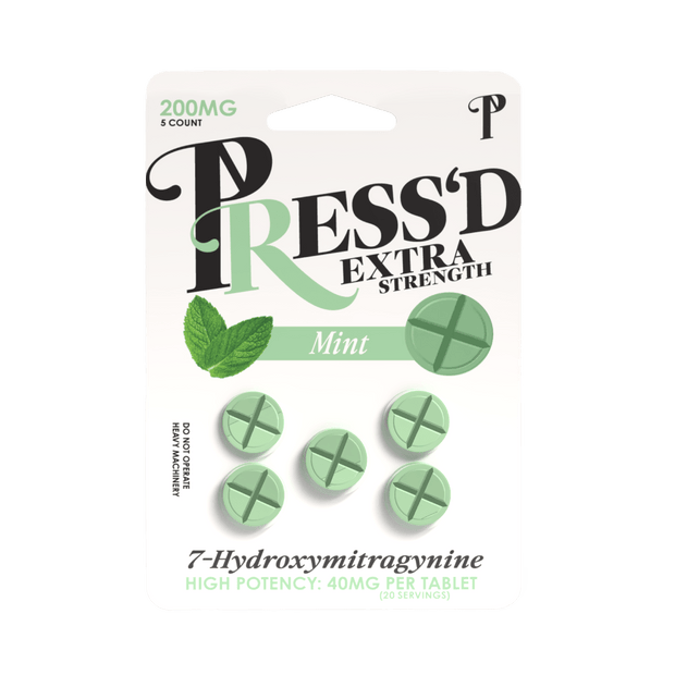 Press'd Extra Strength 40mg 5 Count Tablets (200mg Per Pack ) - MINT - Kratom Hood
