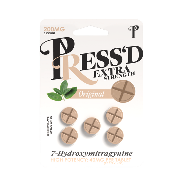 Press'd Extra Strength 40mg 5 Count Tablets (200mg Per Pack ) ORIGINAL - Kratom Hood