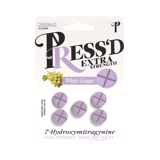 Press'd Extra Strength 40mg 5 Count Tablets (200mg Per Pack ) - White Grape - Kratom Hood