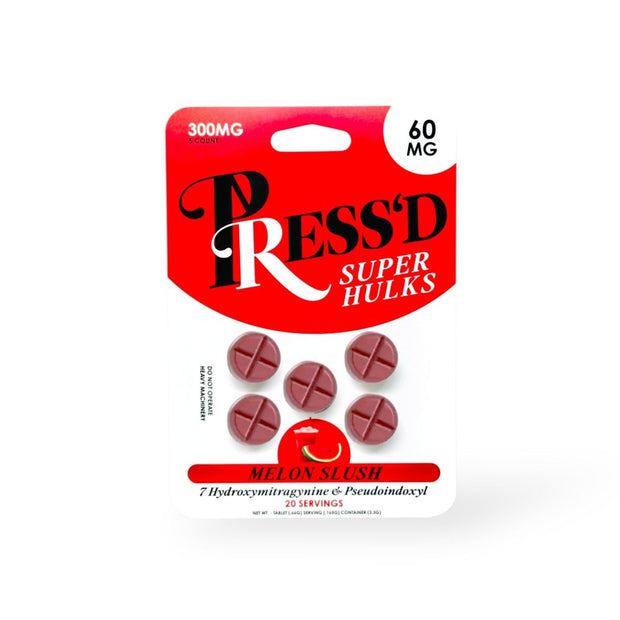 Press'd Super Hulks 60mg Tablets - 5 Pack 300mg - Melon Slush - Kratom Hood